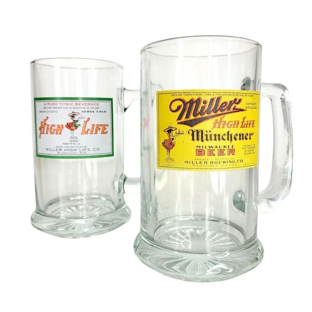 High Life Miller Munchener Milwaukee Heavy Bottom 12 Oz Vintage Beer Glass Stein
